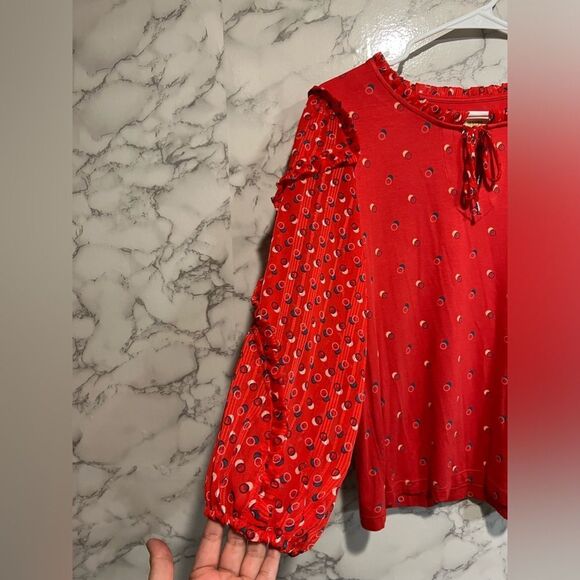 Maeve Jacquin Peasant Blouse Sparkle Ruffle Top Tangerine Size S - Picture 4 of 12